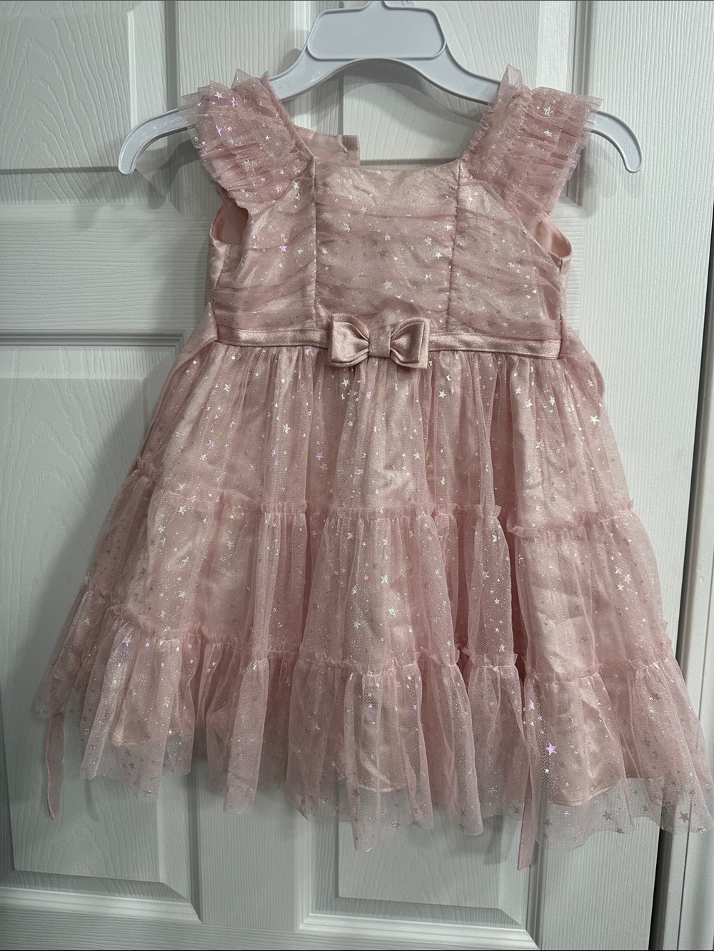 Jona Michelle Pink Star Sparkle Tulle Dress with Bow